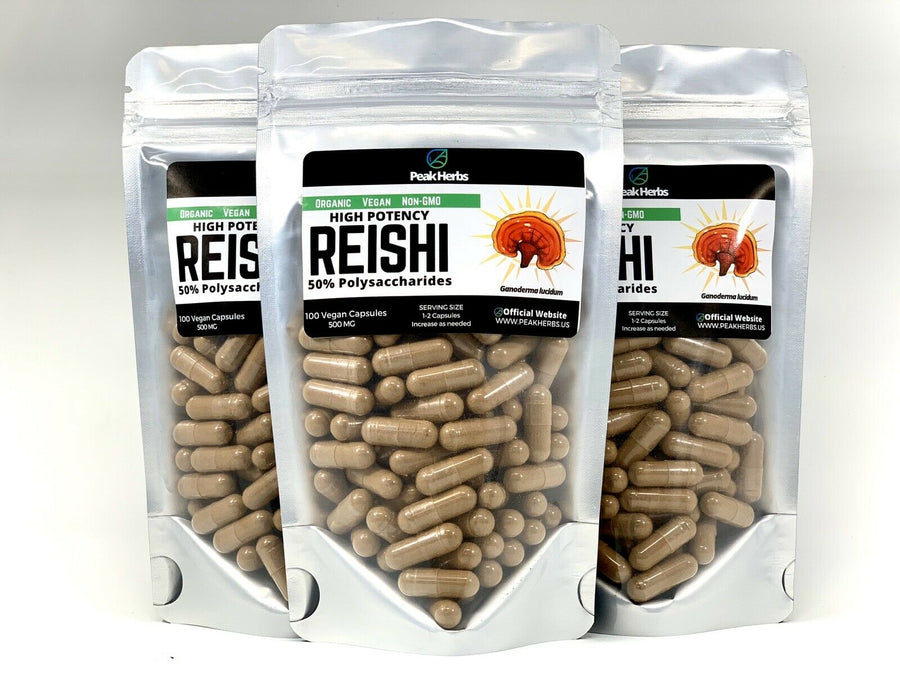 Organic Reishi Mushroom 50% Polysaccharides Immunity Extract Vegan Capsules