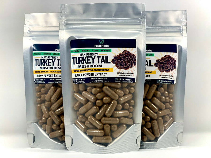 Turkey Tail Mushroom 100x 50,000mg Potency 50% Polysaccharide Organic Vegan Capsules